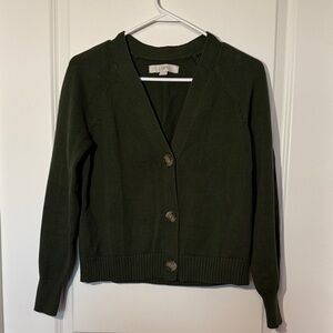 LOFT Women's Dark Green Button-Up Cardigan